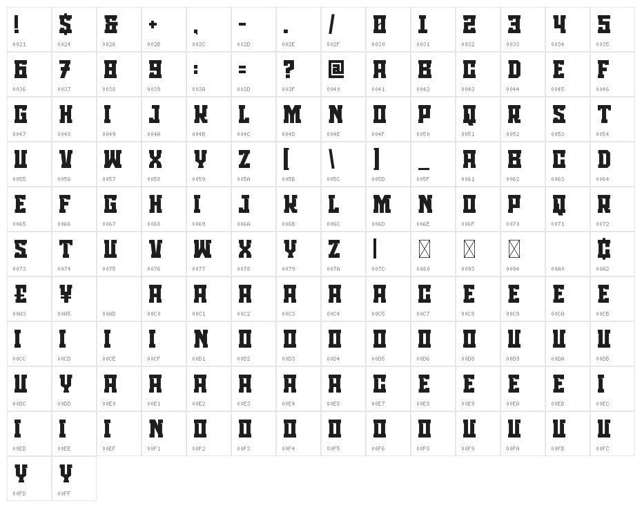 TRABASH Bold Character Map