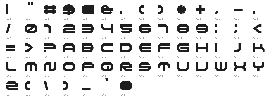 TRACK  Bold Character Map