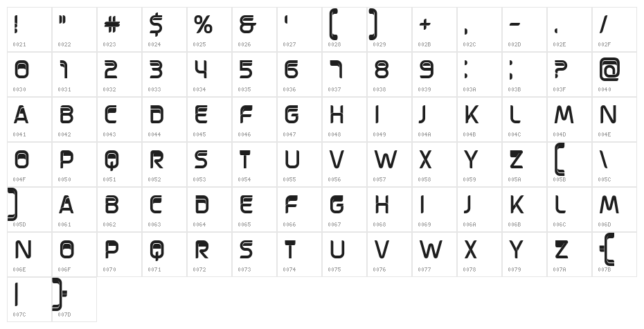 Traca Regular Character Map