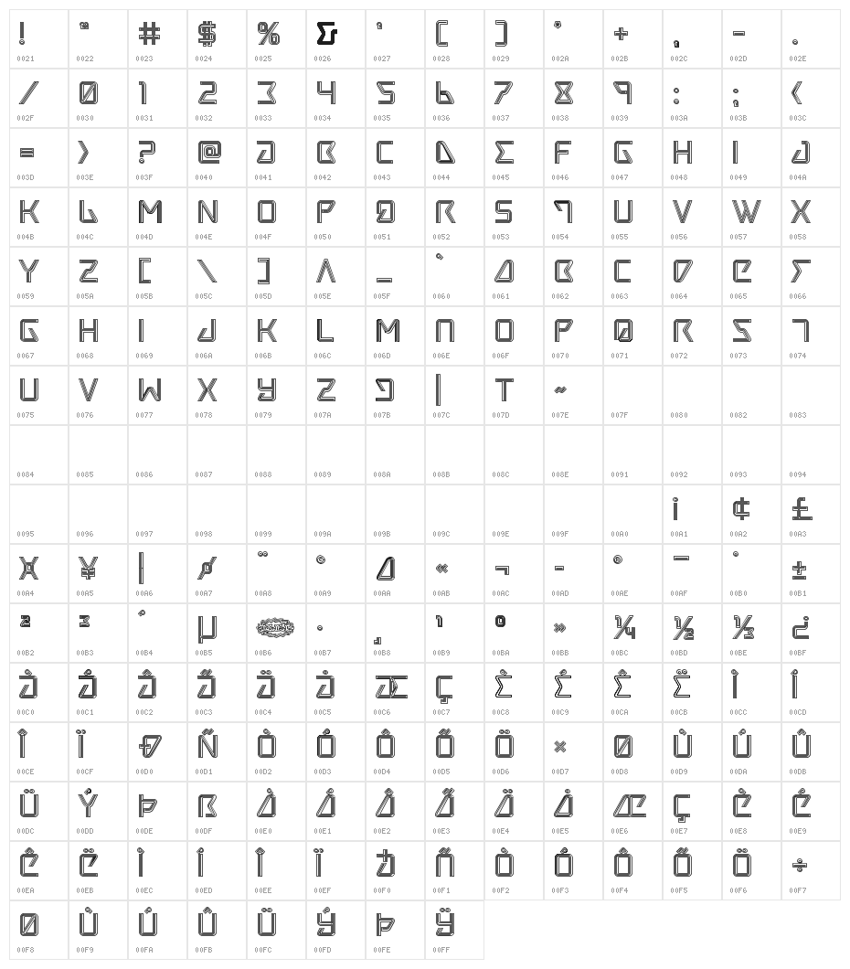 Tracer Engraved Character Map