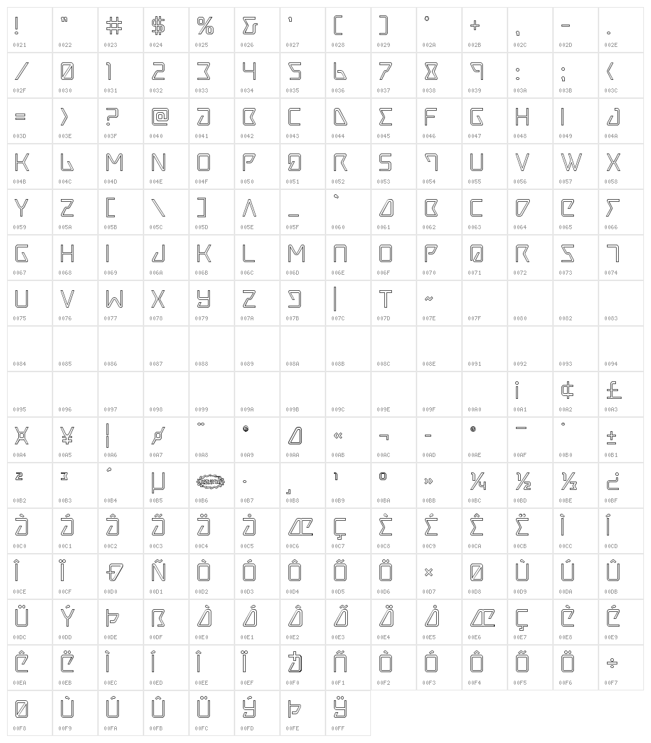 Tracer Outline Character Map