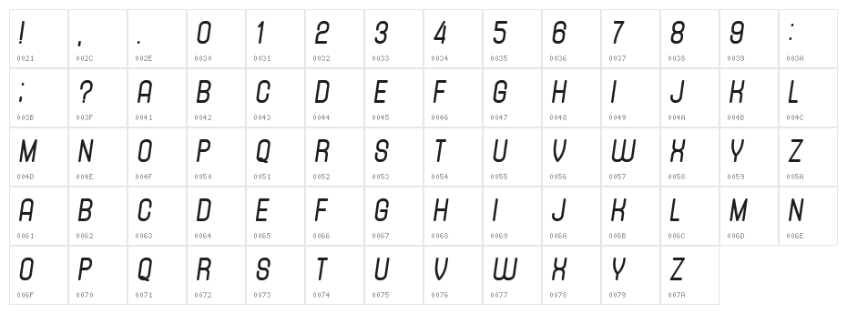Tracking Black Italic Character Map