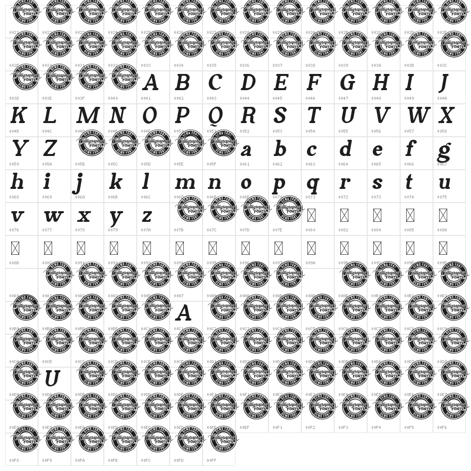 Trackwalker Demo Italic Character Map