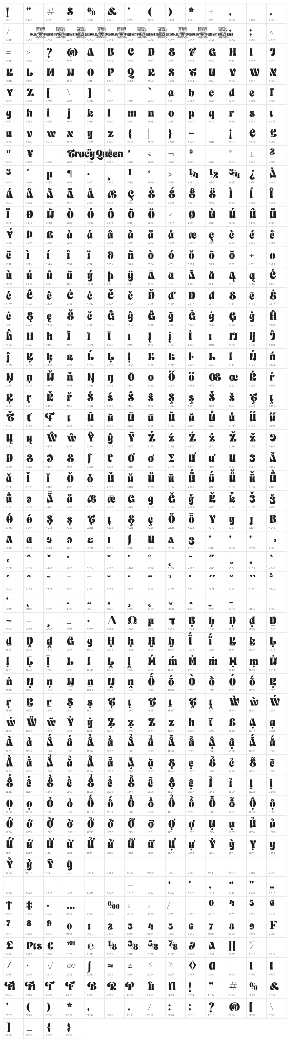 Tracy Queen PERSONAL USE ONLY Regular Character Map