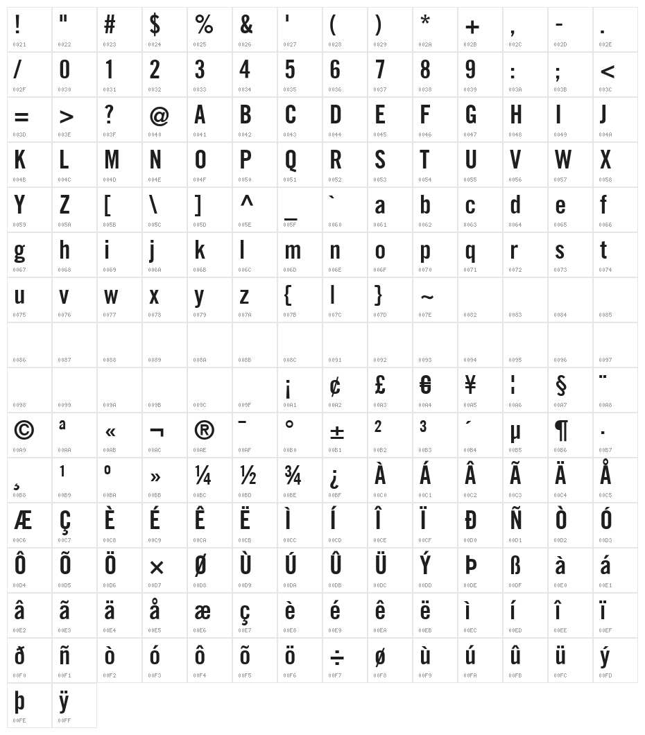 TraditionellSans-Bold Character Map
