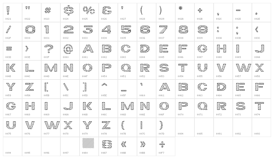 Trafaret Kit Hatched Character Map