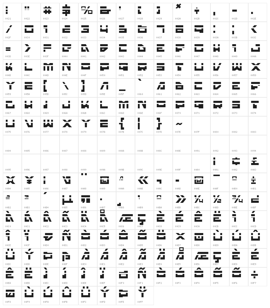 Trajia Laser Character Map