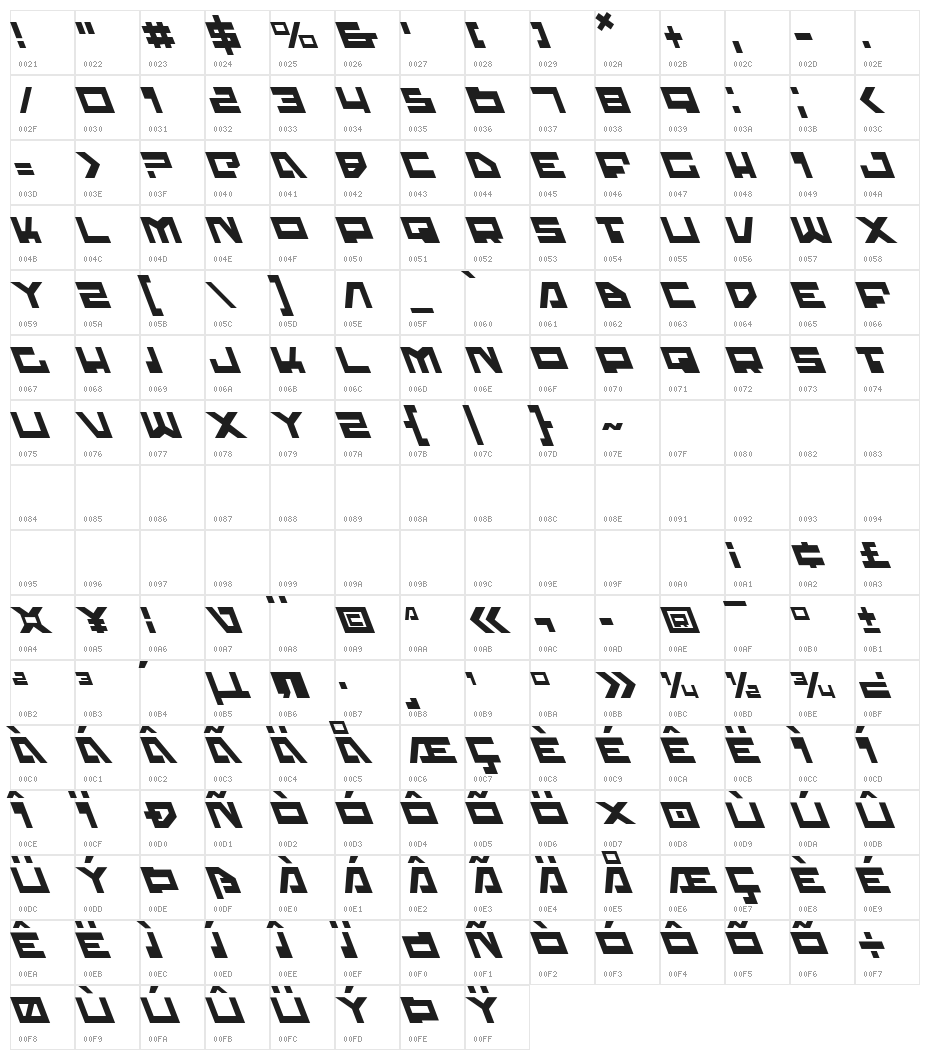Trajia Leftalic Character Map