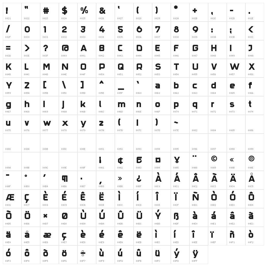 Trak-Black Character Map