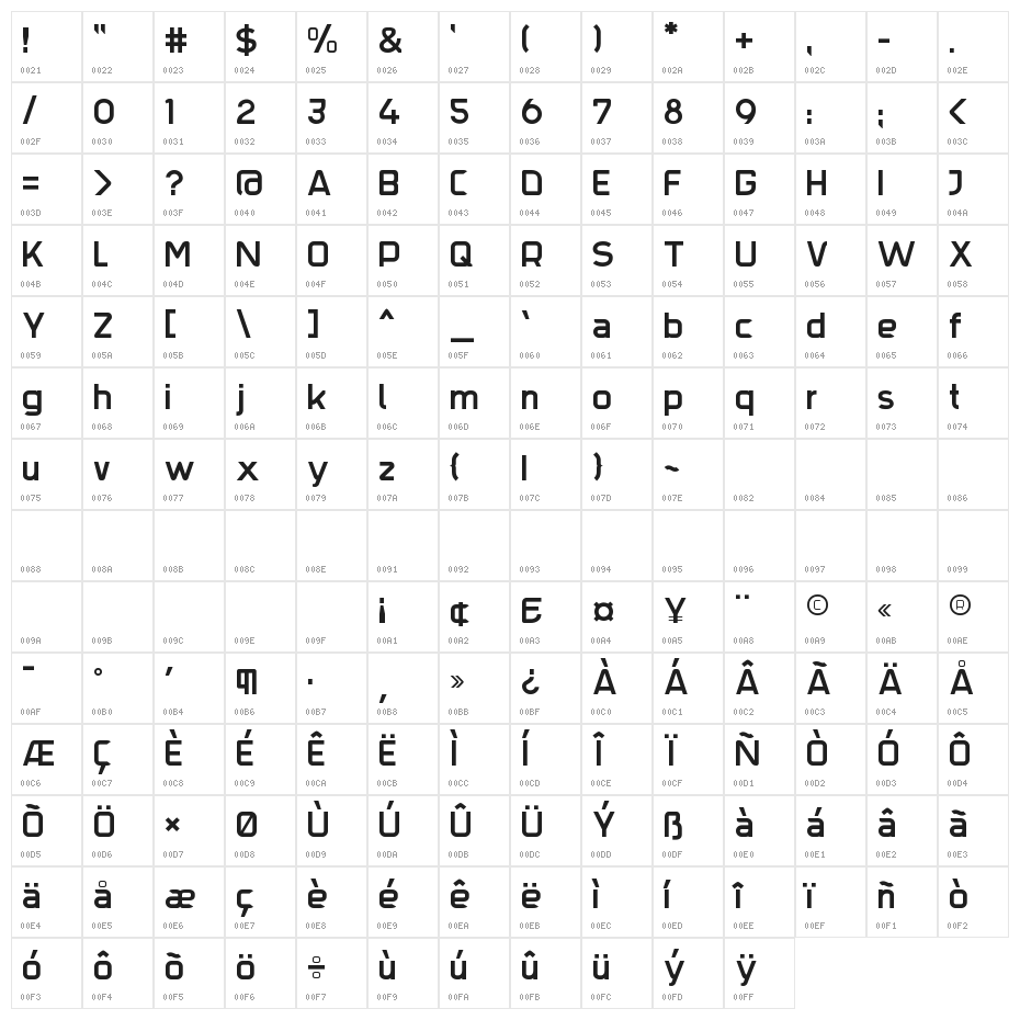 Trak-SemiBold Character Map