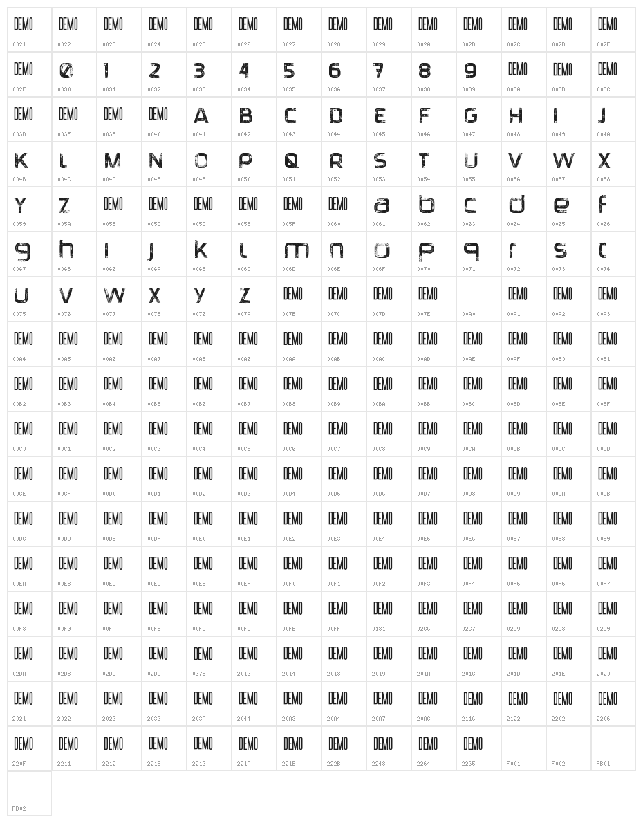 Tranquila DEMO Character Map
