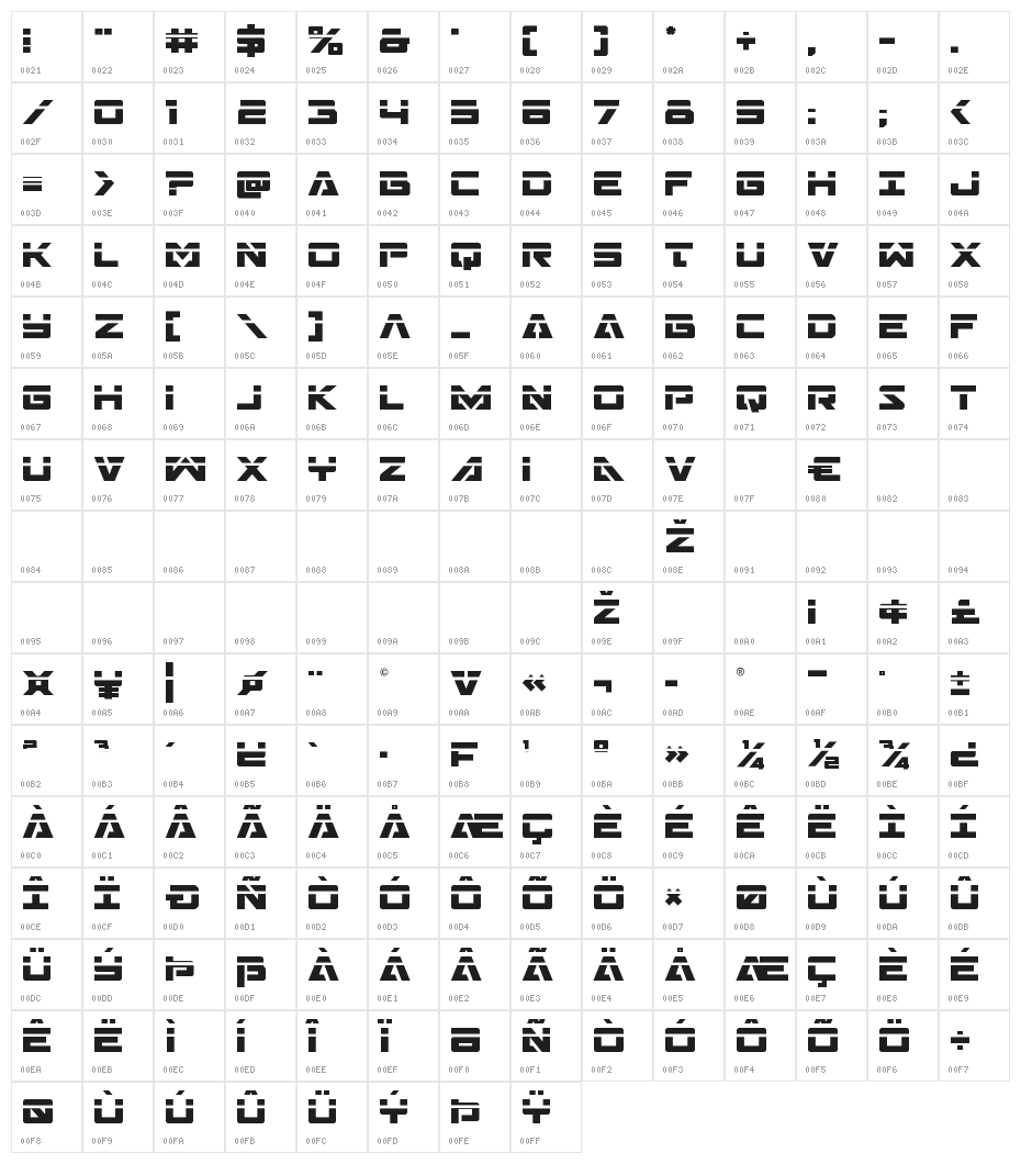 Trans-America Laser Character Map