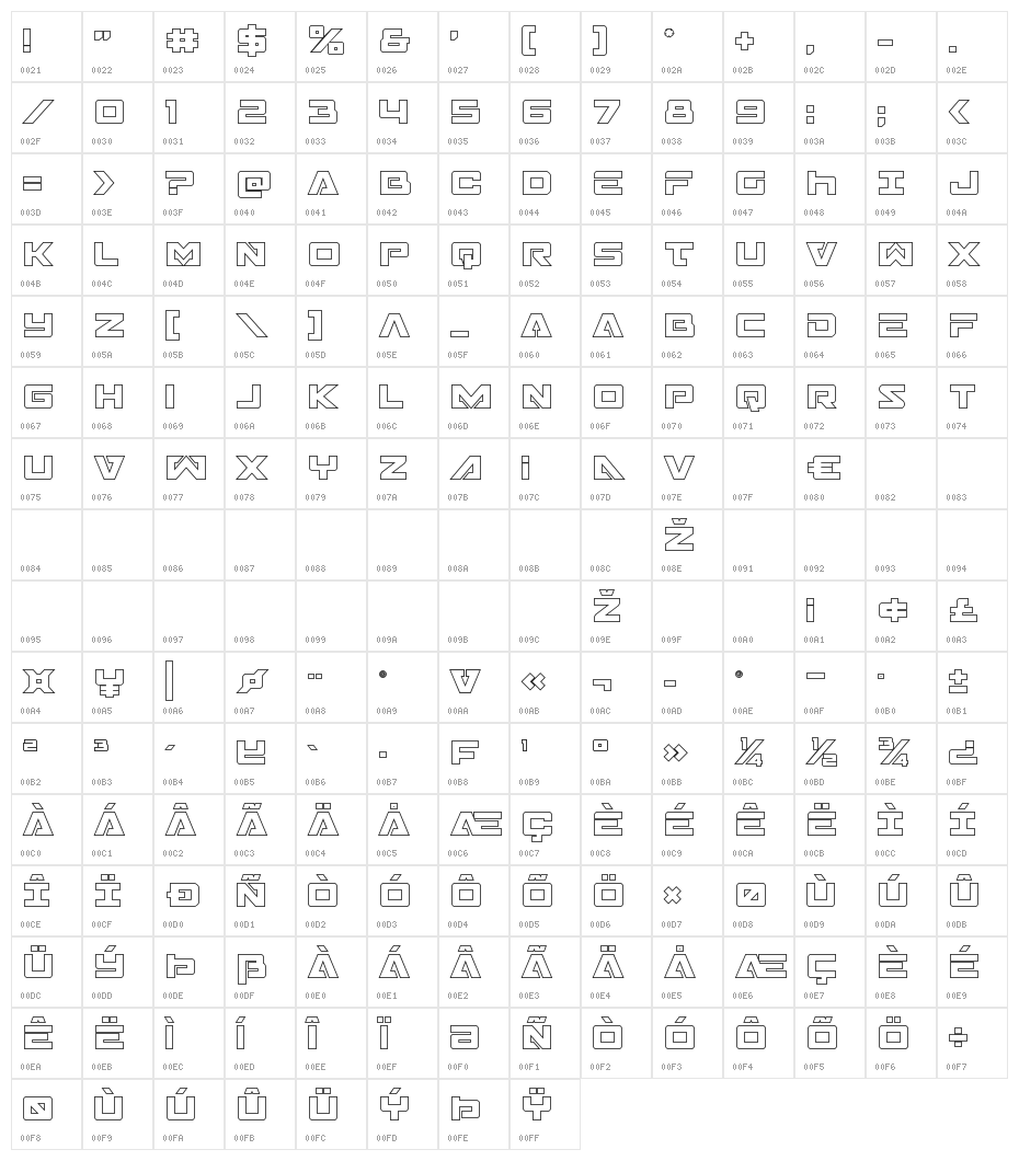 Trans-America Outline Character Map