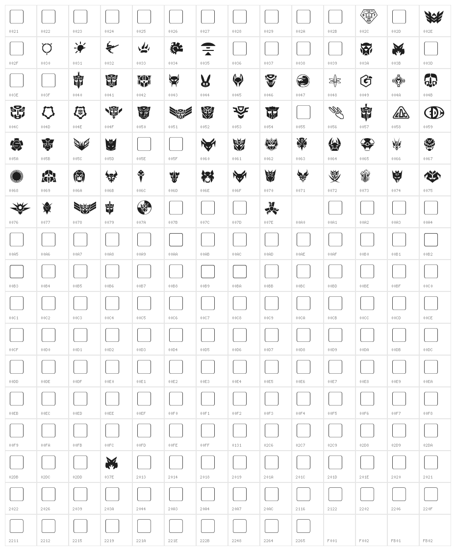 Transdings Character Map
