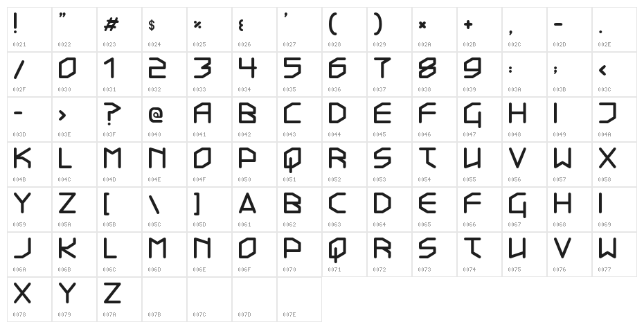 Transistor 2.15 Character Map