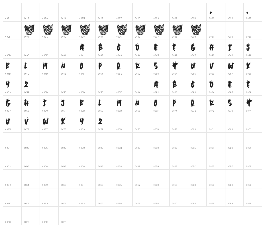 Trash Flame DEMO Character Map