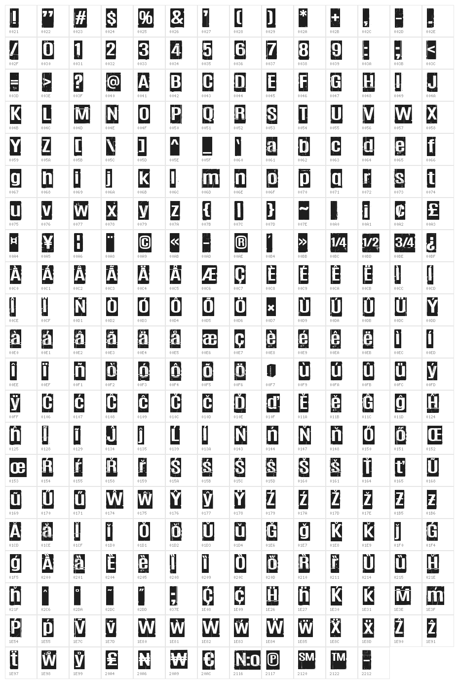 Trashbox Character Map