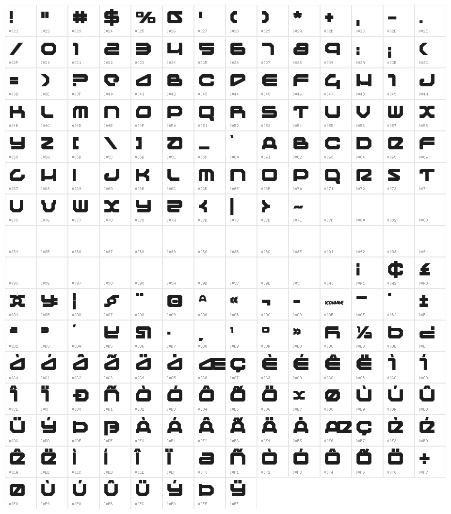 Traveler Bold Character Map