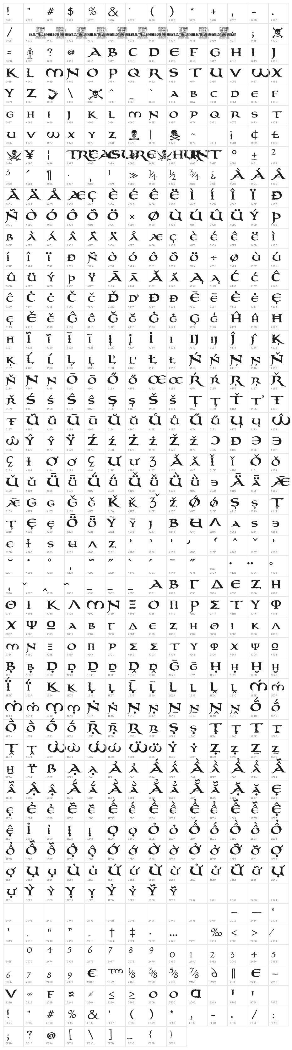 Treasurehunt PERSONAL USE Regular Character Map