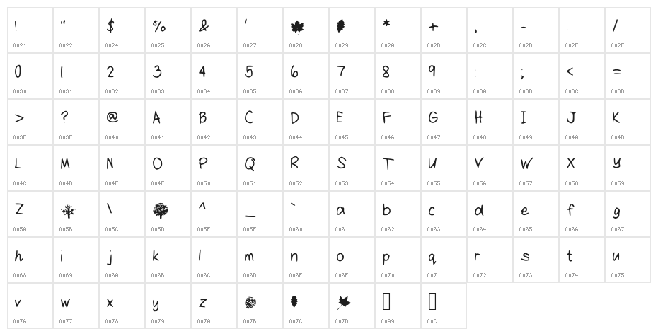 Tree Hugger Medium Character Map