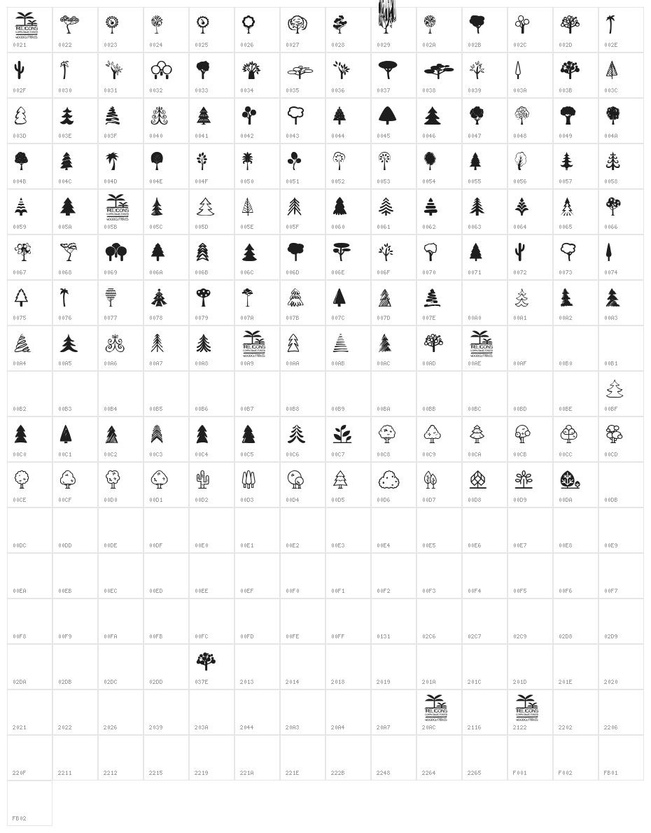 Tree Icons Character Map