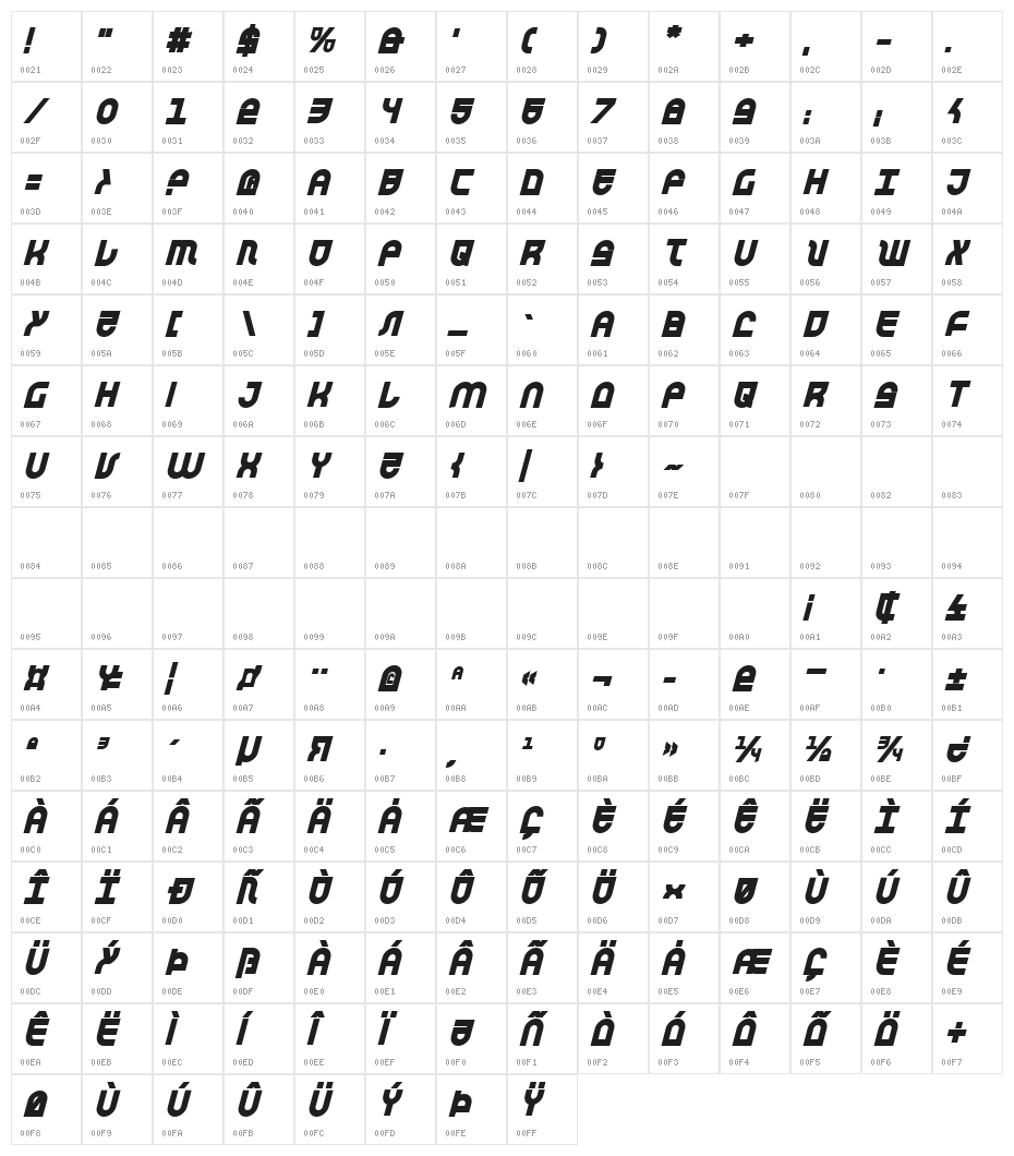 Trek Trooper Bold Italic Character Map