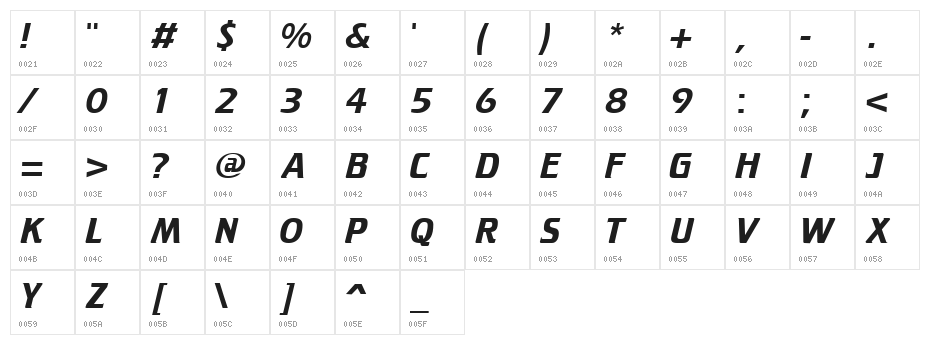 Trekker Regular Character Map