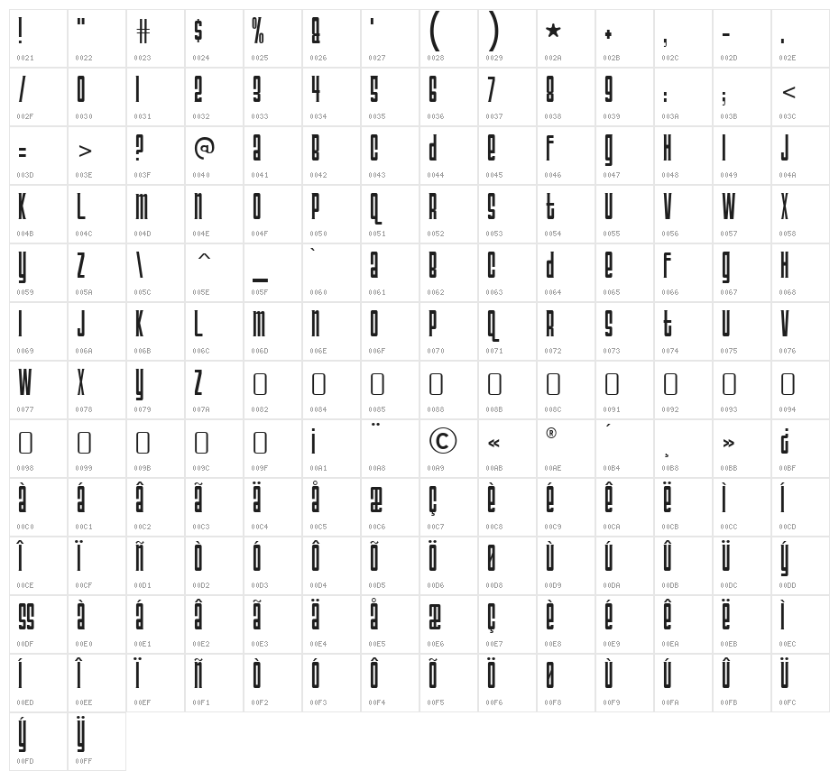 TriacSeventyOne-Regular Character Map