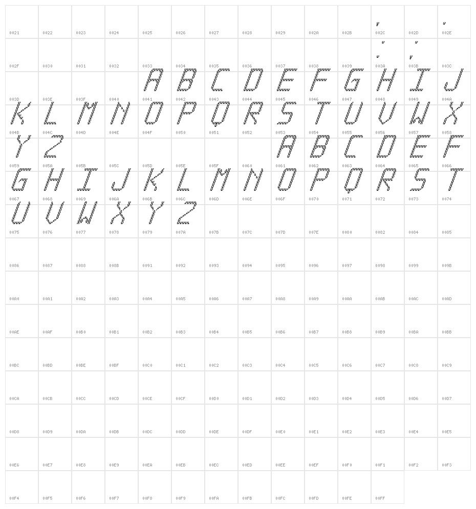 Triangled tfb cursive Character Map