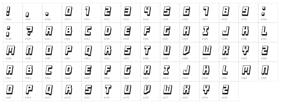 Tricks Hollow Italic Character Map