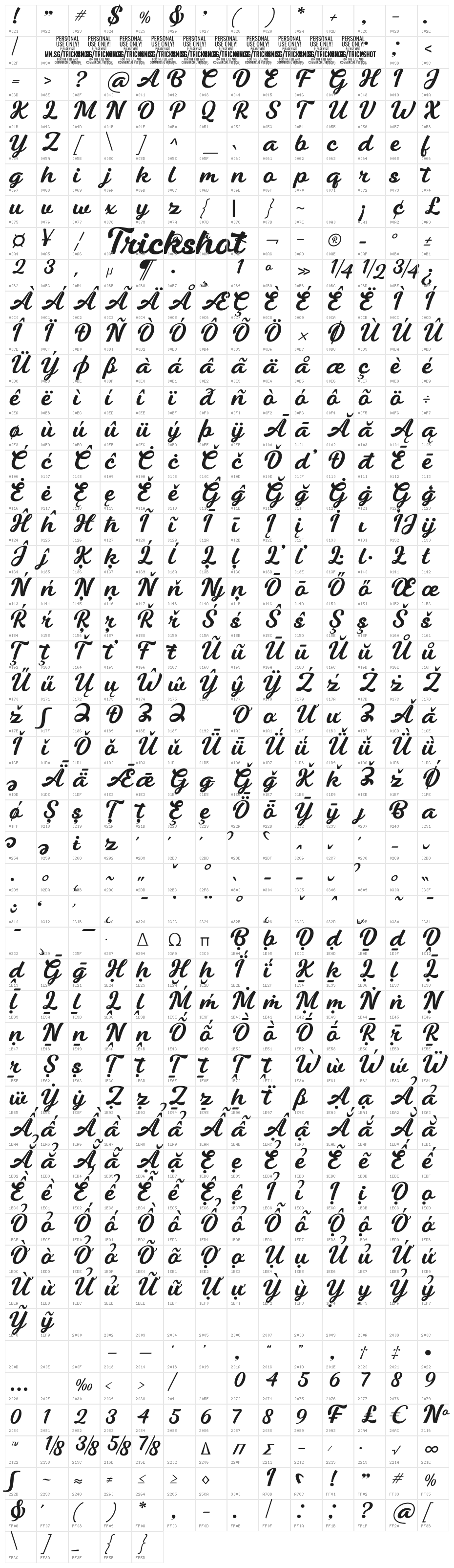 Trickshot PERSONAL USE Regular Character Map