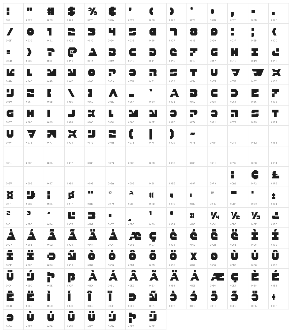 Trigger Man Condensed Character Map