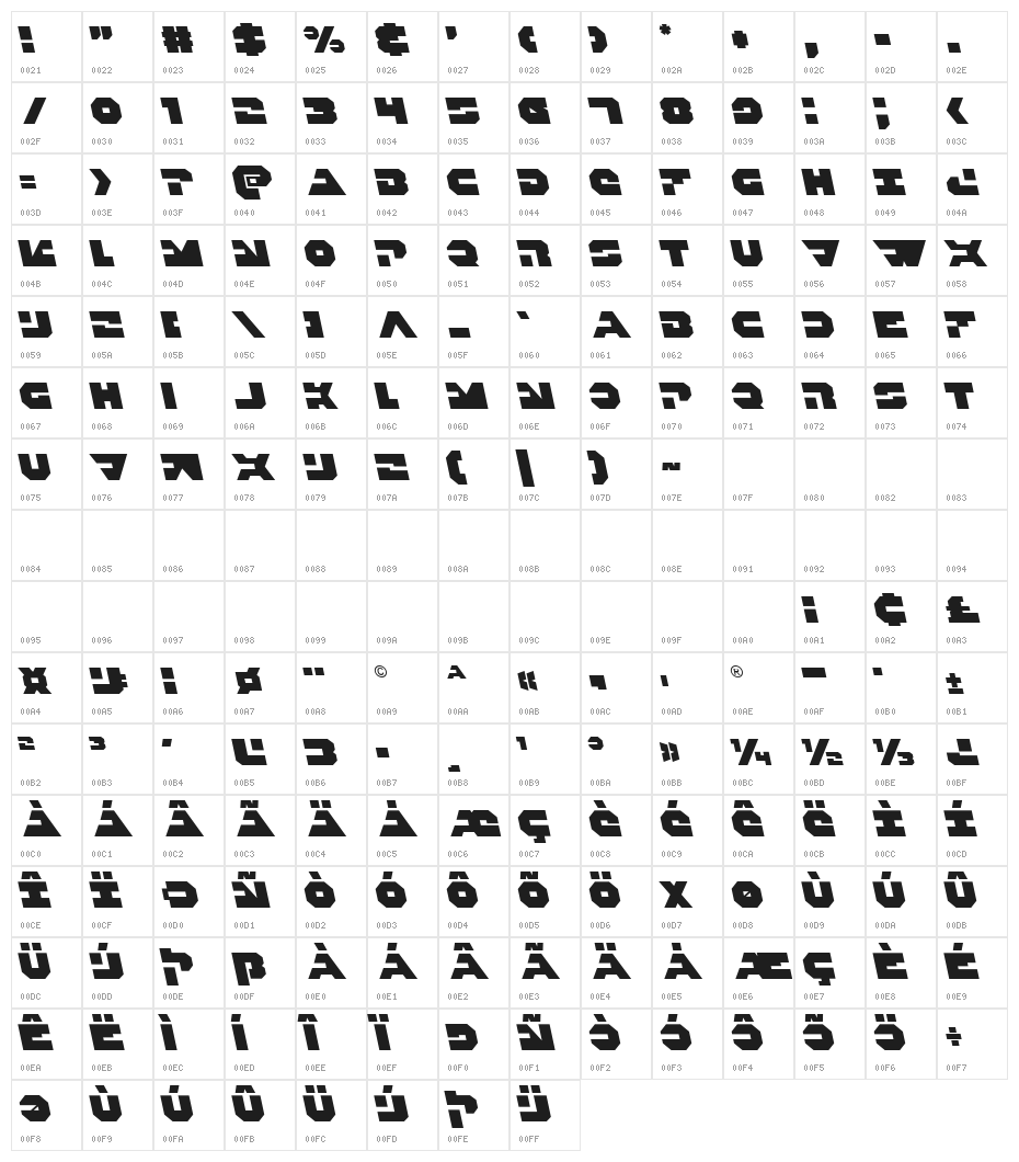 Trigger Man Leftalic Character Map