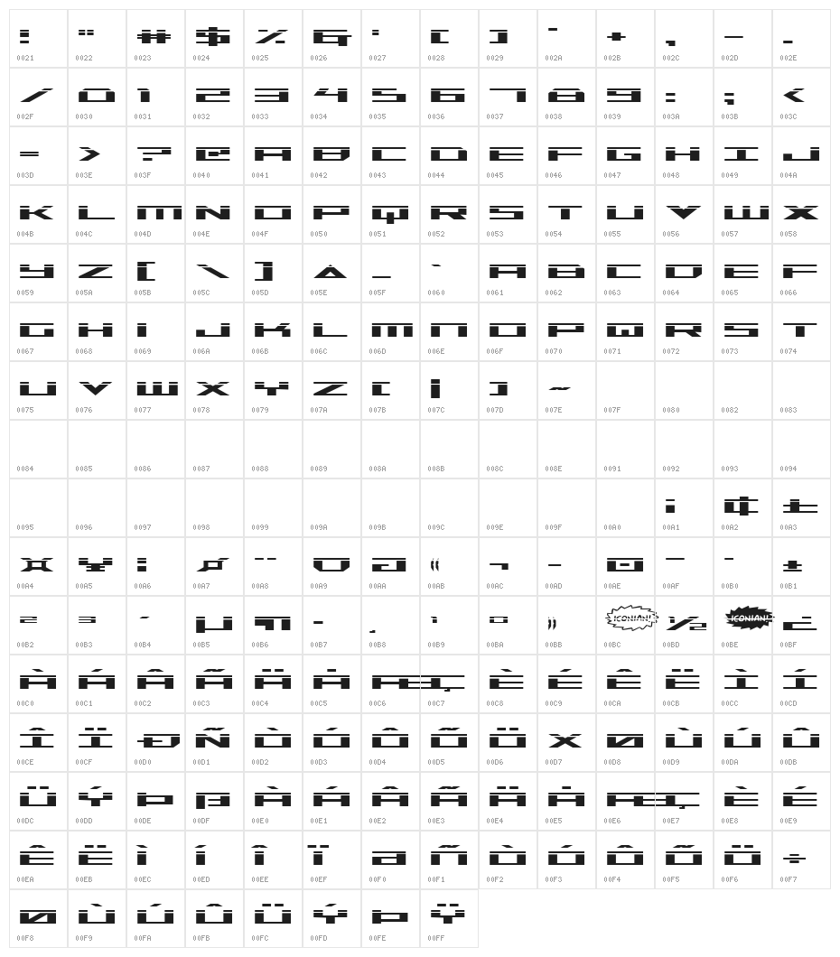 Trireme Laser Character Map
