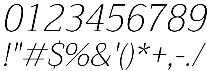 Trirong ExtraLight Italic Font OTHER CHARS