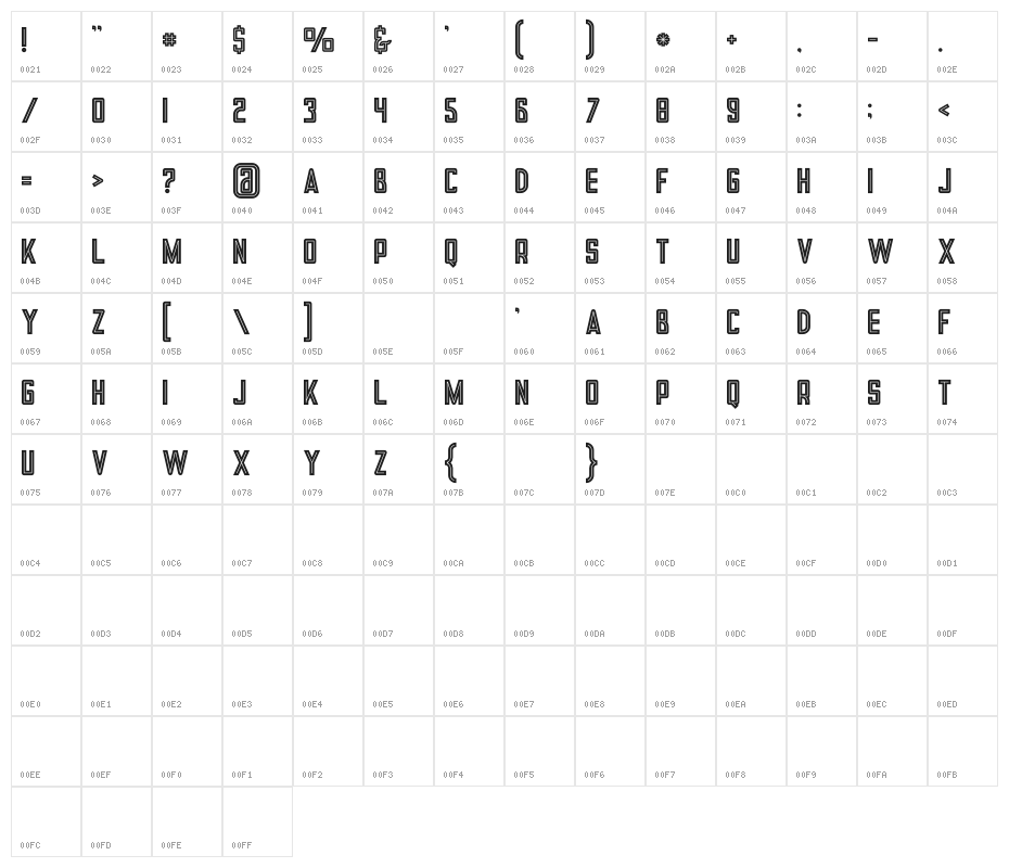 Tron Bold Inline Character Map
