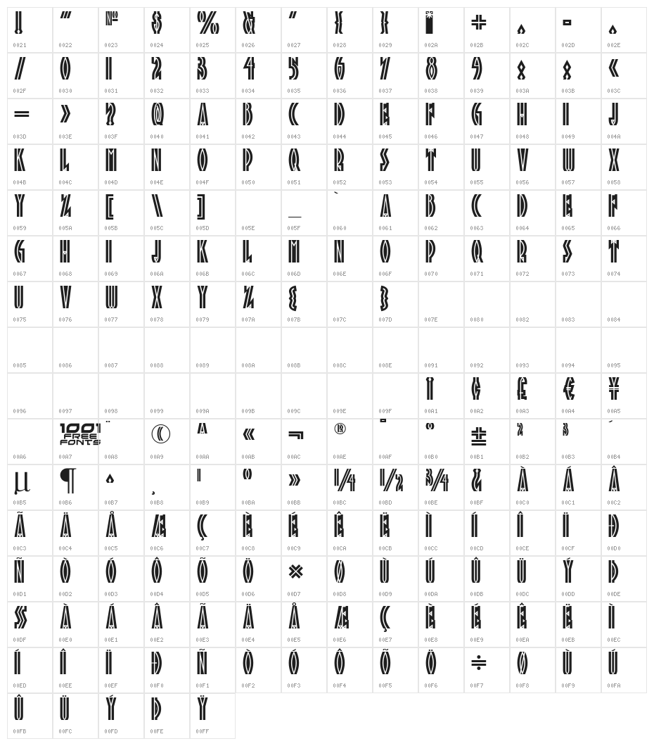 Tropicana NF Character Map