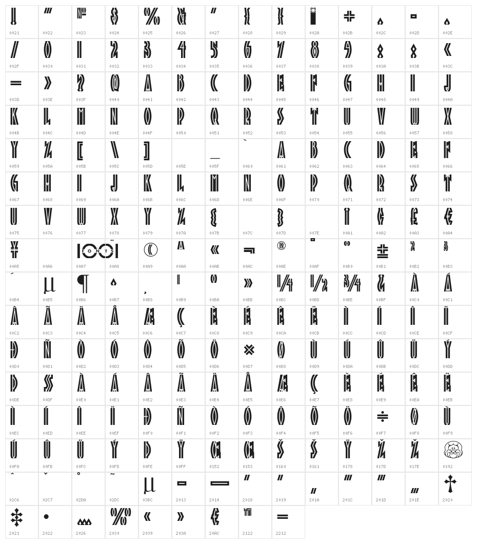 TropicanaNF Character Map