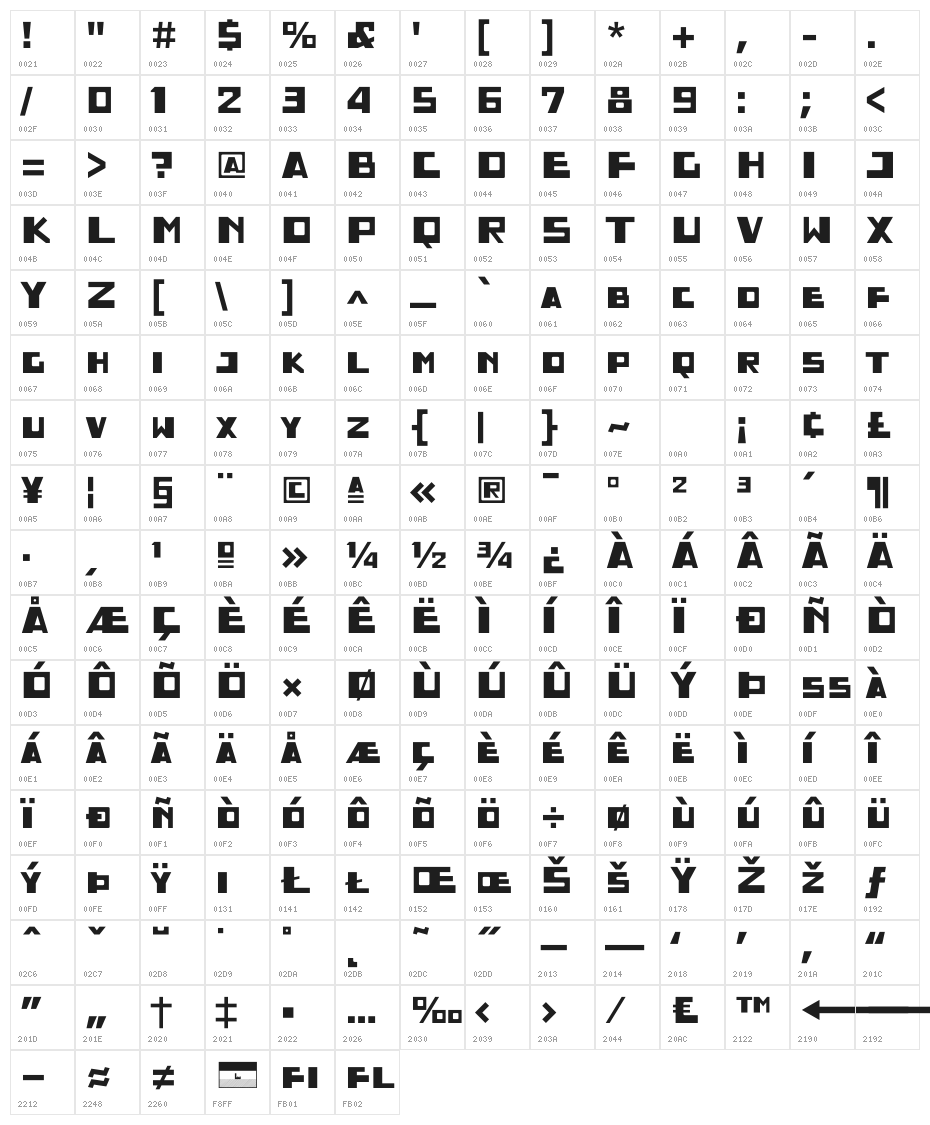 Trottoir Character Map