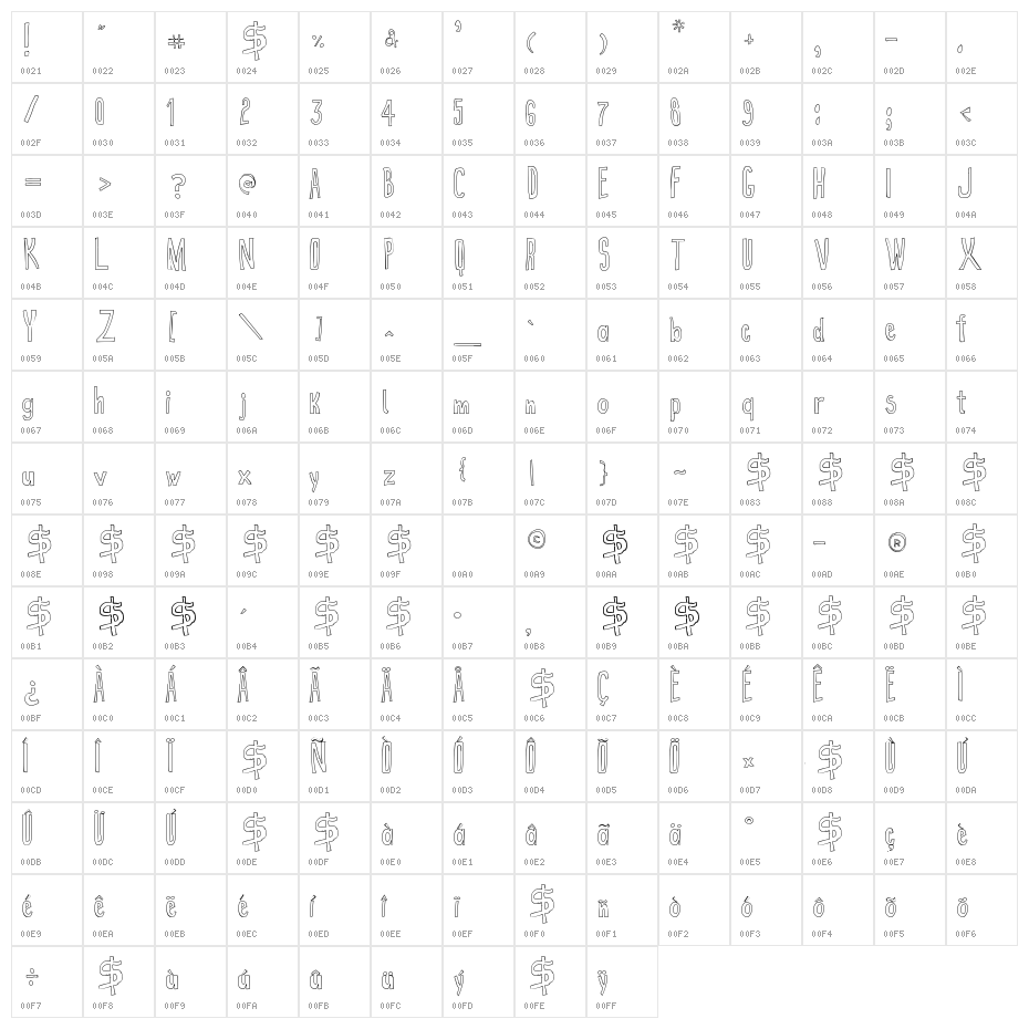 True 2D Outline Character Map