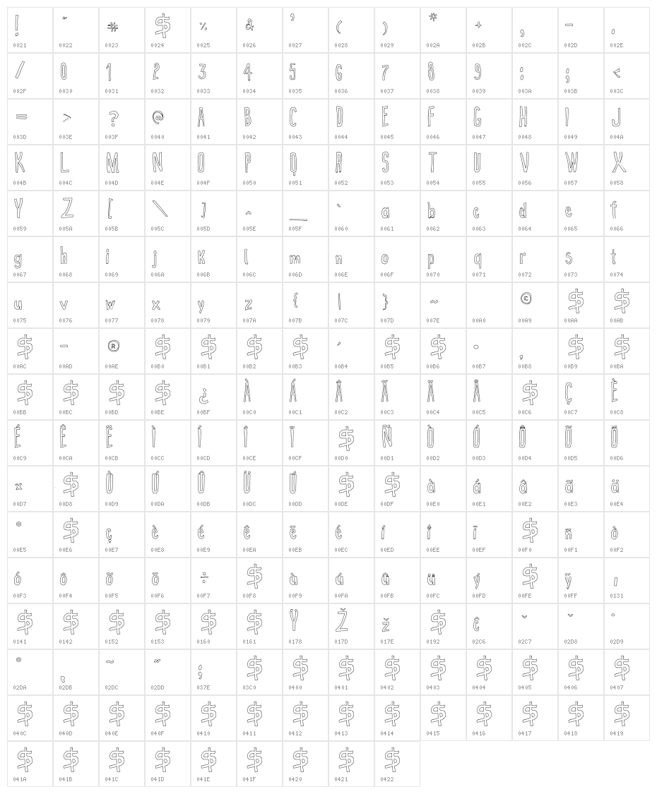 True 2D t was created using FontCreator 6.5 from High-Logic.com Character Map