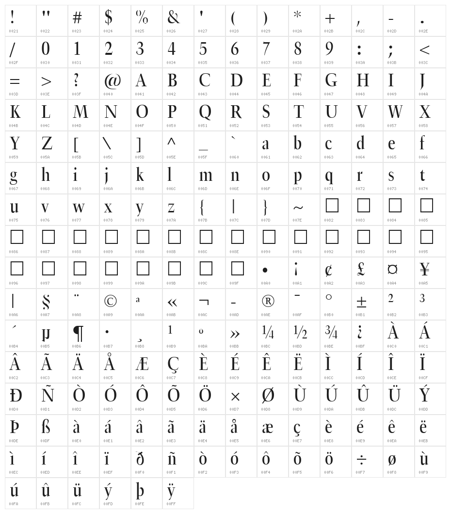 TrumpetLite-Normal Character Map