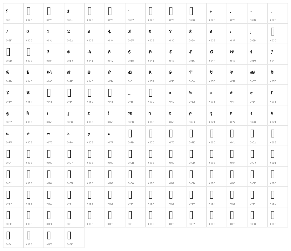Trunk Up Regular Character Map