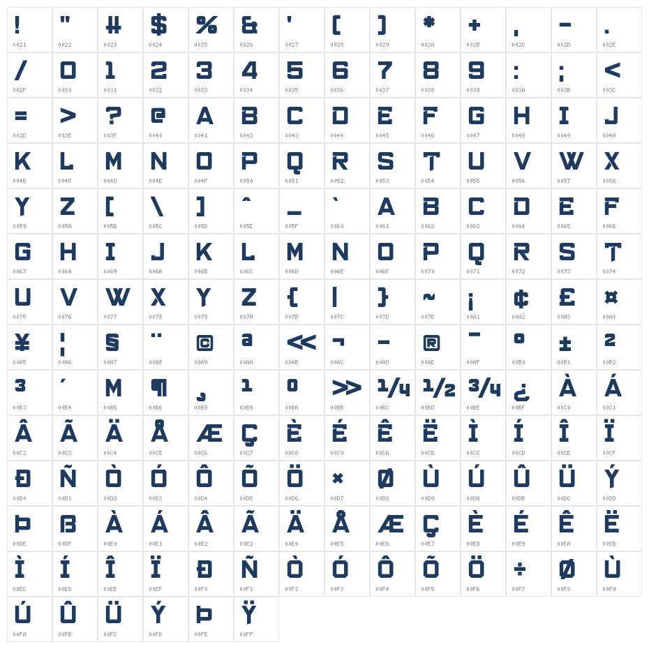 Trxdxnt Character Map