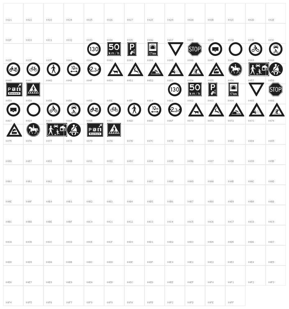 traffic signs tfb Character Map