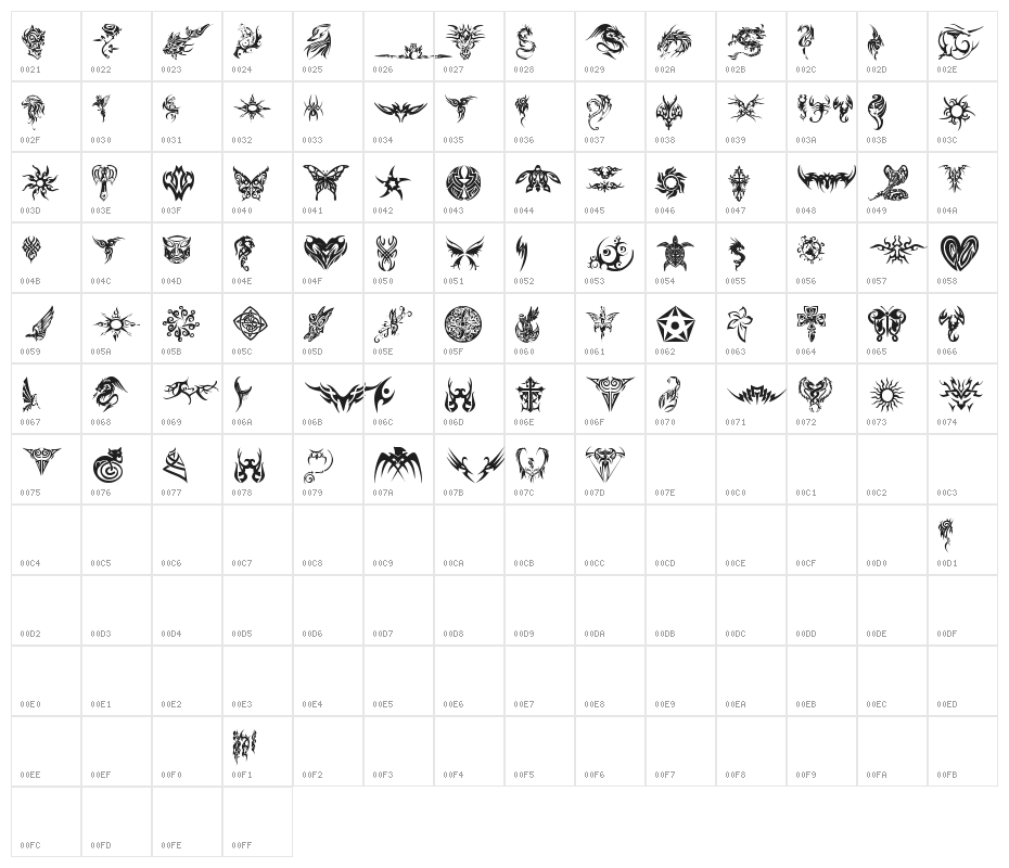 tribal tattoo font Character Map