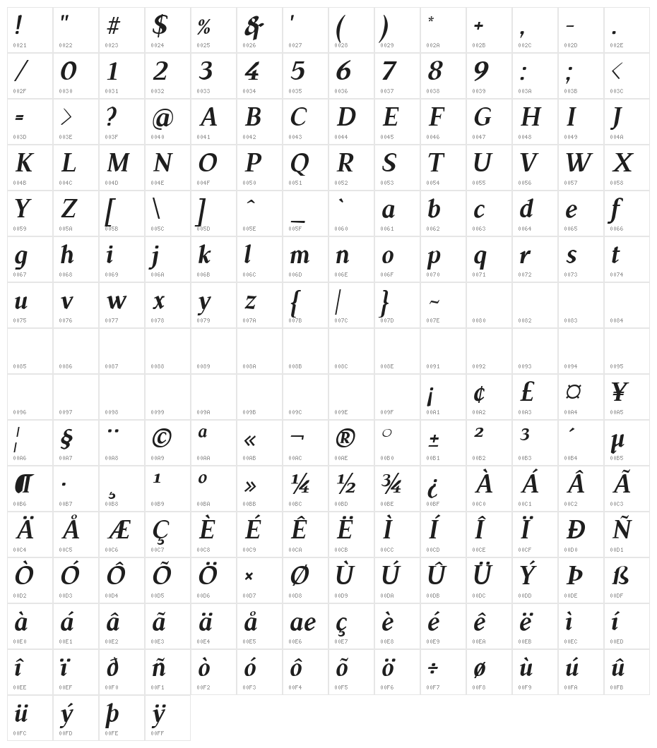TS-Chapinero Serif Medium Italic Character Map