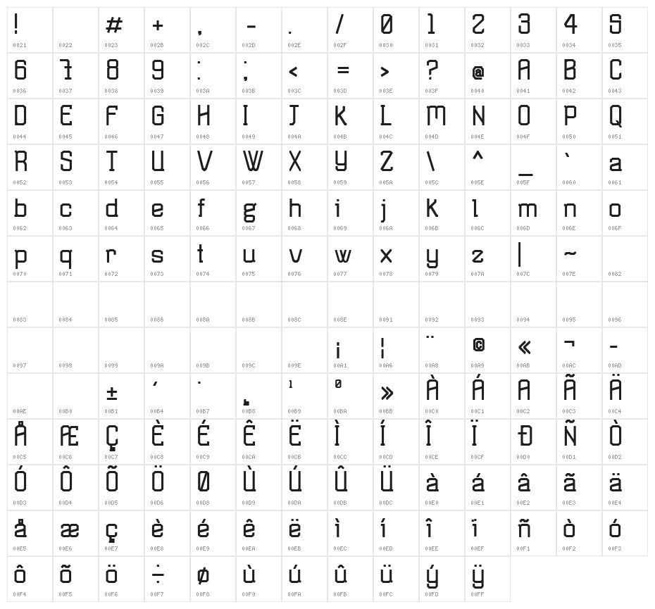 TSGActie-Bold Character Map