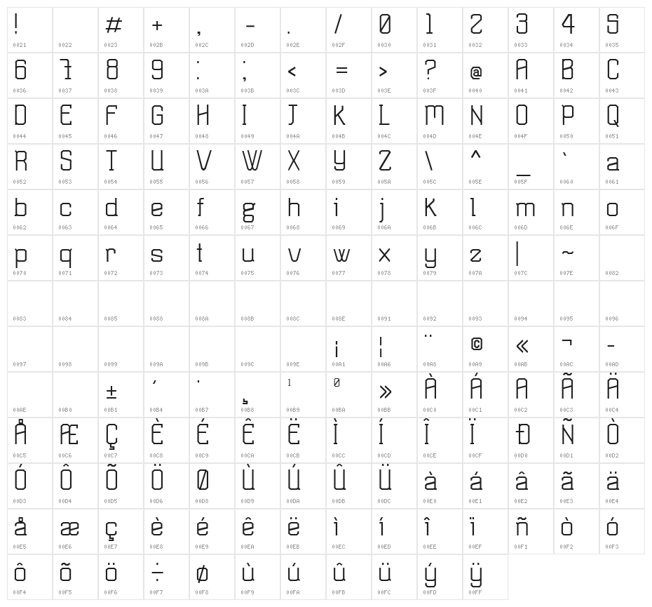 TSGActie-Regular Character Map