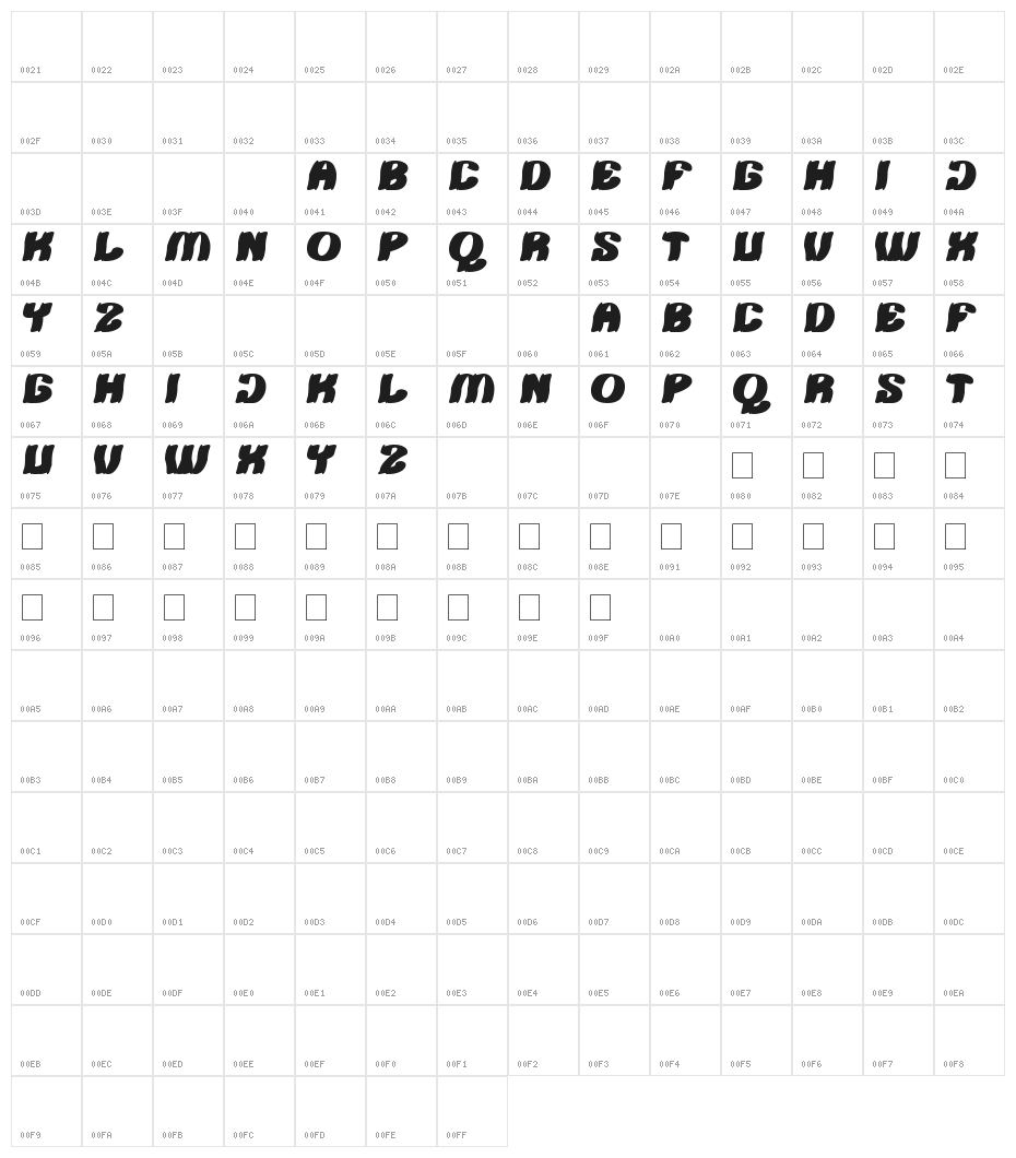 TSHIRT Character Map